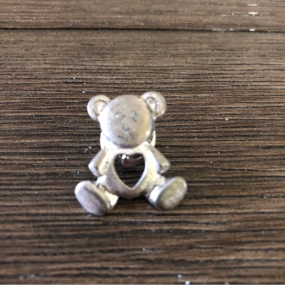 sliver metal teddy bear with heart pin